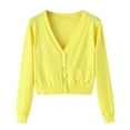 thumbnail image 3 of UJNDER Women's Lightweight Knit Cardigan Long Sleeve Short V Neck Open Front Sweater with Pockets for Spring Fall Winter Casual Wear Yellow M, 3 of 5