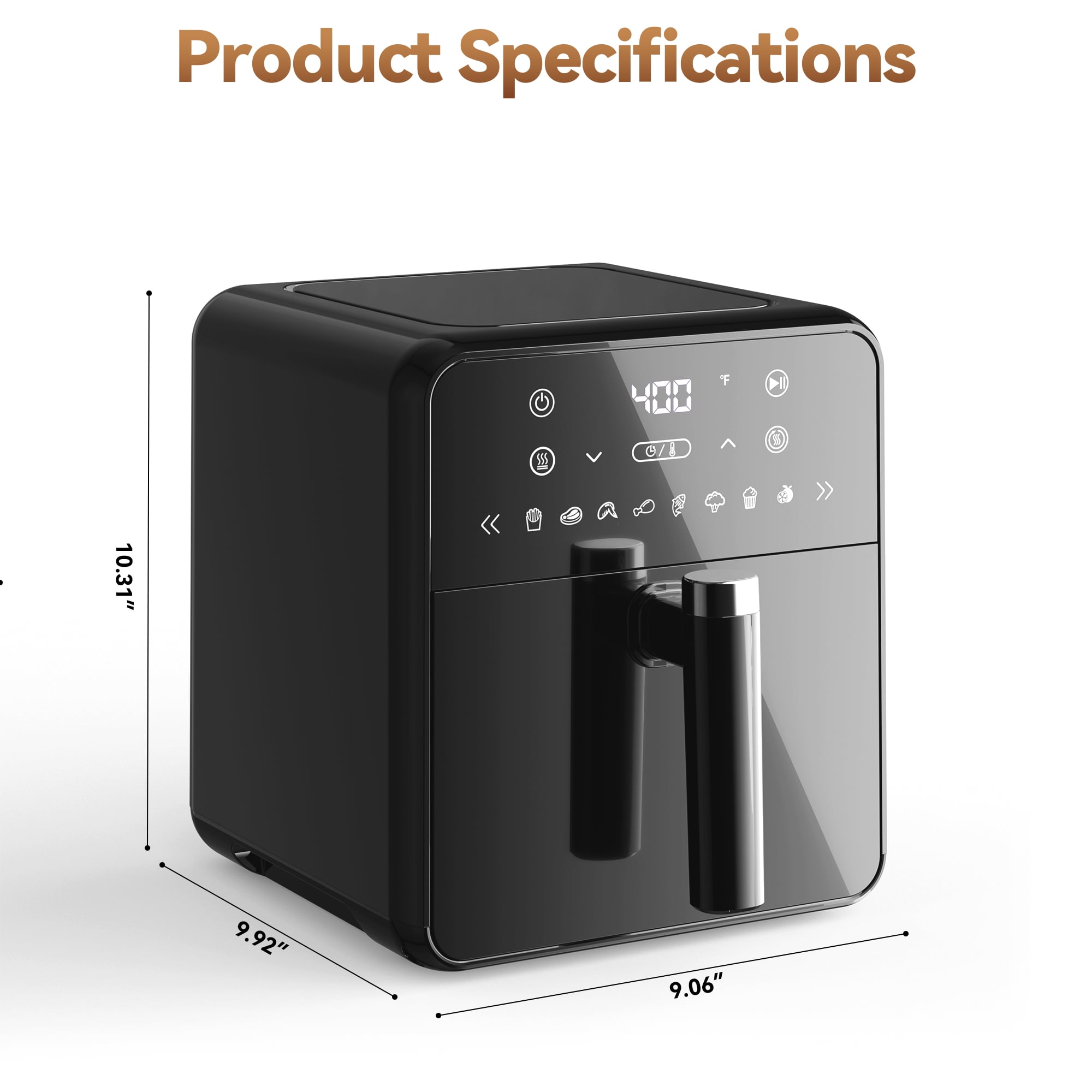 WiseStone 4.3QT Air Fryer, 8-in-1 Electric Hot Oven with Digital LED Touchscreen, Portable Smart Air Fryer for Kitchen, Black