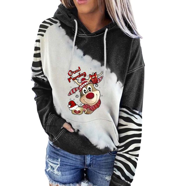 Sudadera informal de manga larga con estampado navideño y bolsillo con capucha para mujer Fridja fksj3172