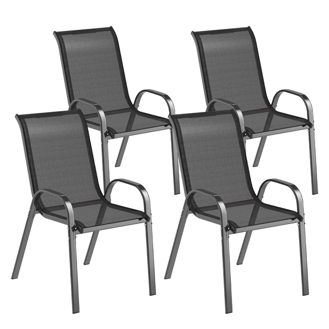 Outsunny Ensemble de 4 Chaises de Salle à Manger d'Extérieur Empilables pour Patio, Chaises de Pelouse, Noir