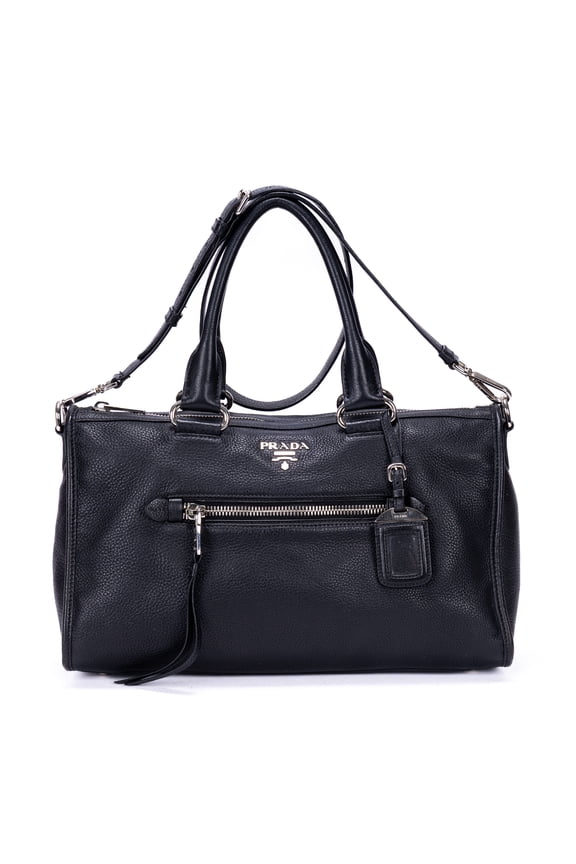 Pre-Owned Prada Black Front Pocket Double Handle Tote Shoulder Bag Vitello Phenix Leather