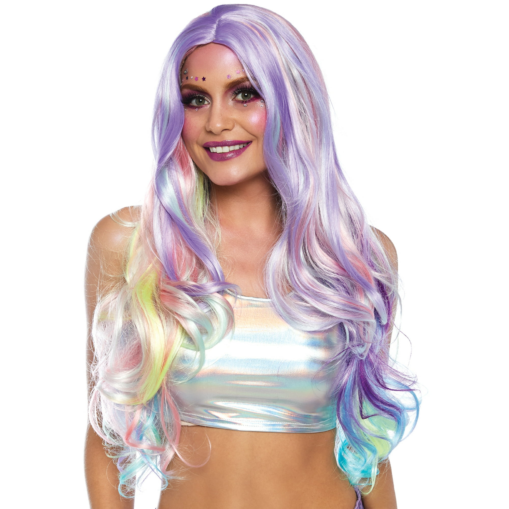 Women s Pastel Rainbow Wavy Wig Walmart
