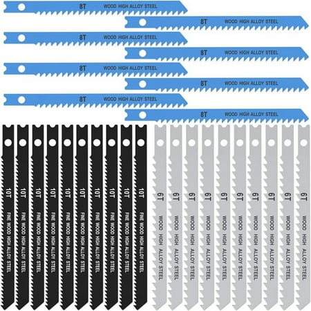 

Jig Saw Blade Set 6T 8T 10T High Carbon Steel Assorted Saw Blades with U- Sharp Fast Cut Blade Woodworking Tool