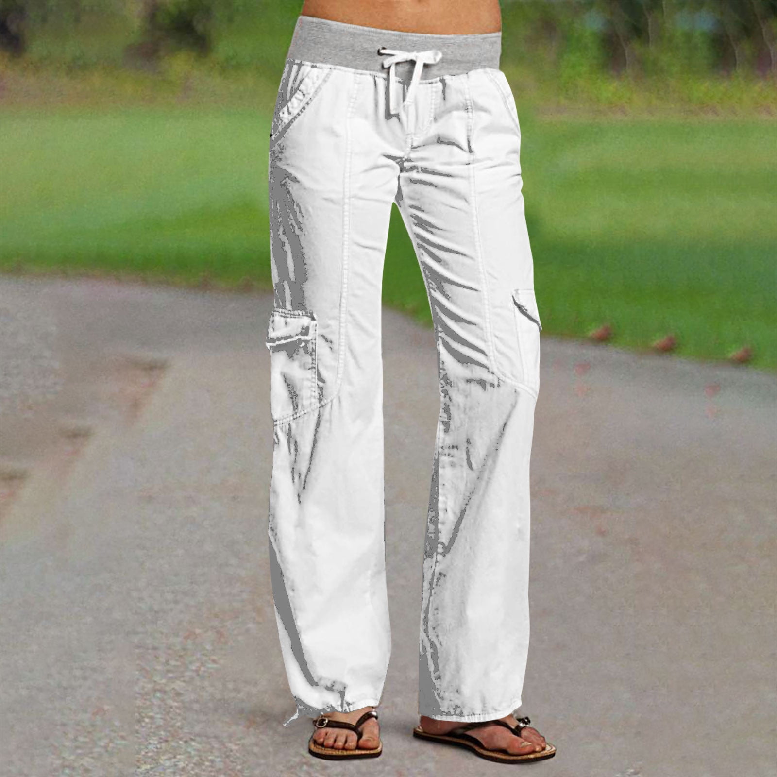 RQYYD Low Rise Cargo Pants for Women Flap Pocket Y2K Wide