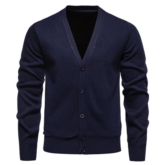 Liweisiy Men's Solid Textured Knit Cardigan Button Sweater Jacket, Casual Loose Long Sleeve Open Front Outerwear(Navy|XL)