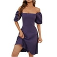 thumbnail image 2 of Fankiway Robe Décontractée pour Femmes Couleur Unie Manches Bouffantes Manches Courtes Col Carré Robes Grande Taille pour Femmes Rondes Robes de Printemps pour Femmes 9545, 2 of 8