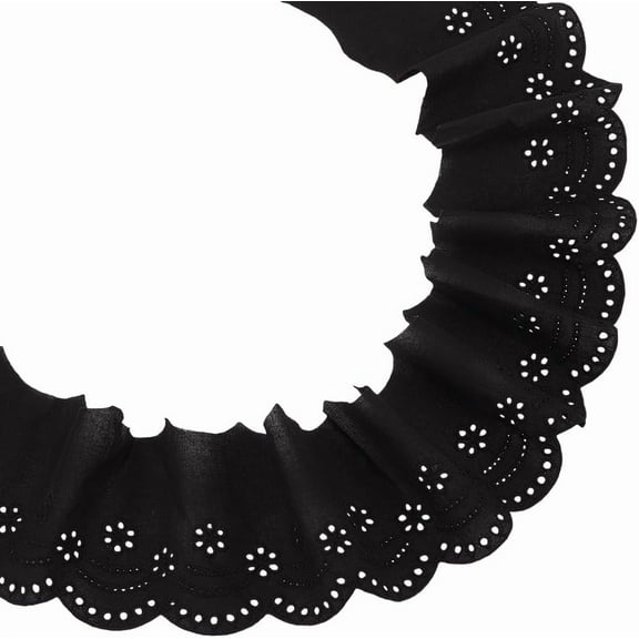 5 Yards Black Eyelet Lace Trim 4inch Cotton Lace Trim Ribbon Floral Embroidery Ruffle Lace Trim Wavy Edge Floral Trimming Fabric for DIY Crafts Sewing Gift Wrapping Home Decor