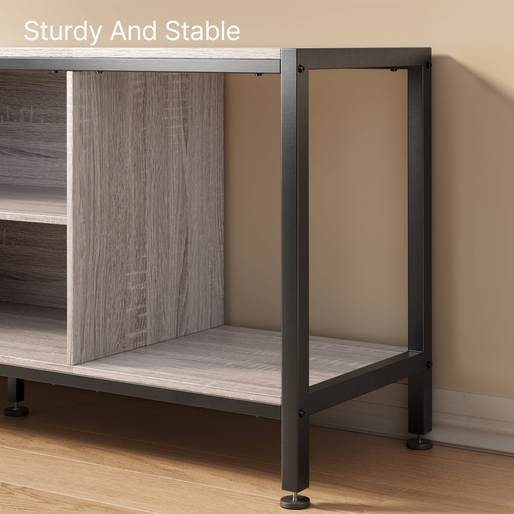 Aiho Mid-Century Wooden TV Stand for TVs up to 65" with Open Storage Shelves and Metal Frame - Gray