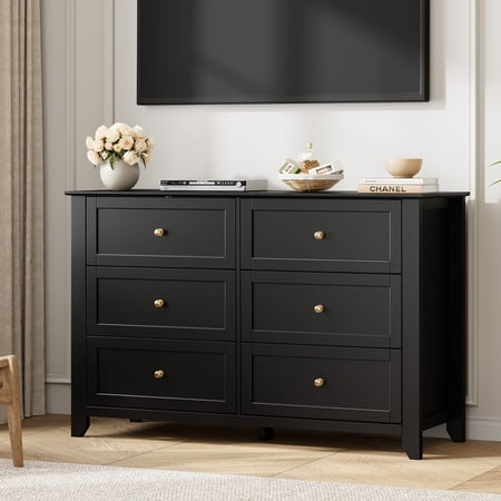Dresser Chest for Bedroom 6 Drawer Storage Cabinet with Metal Knobs for Bedroom Entryway Hallway Living Room