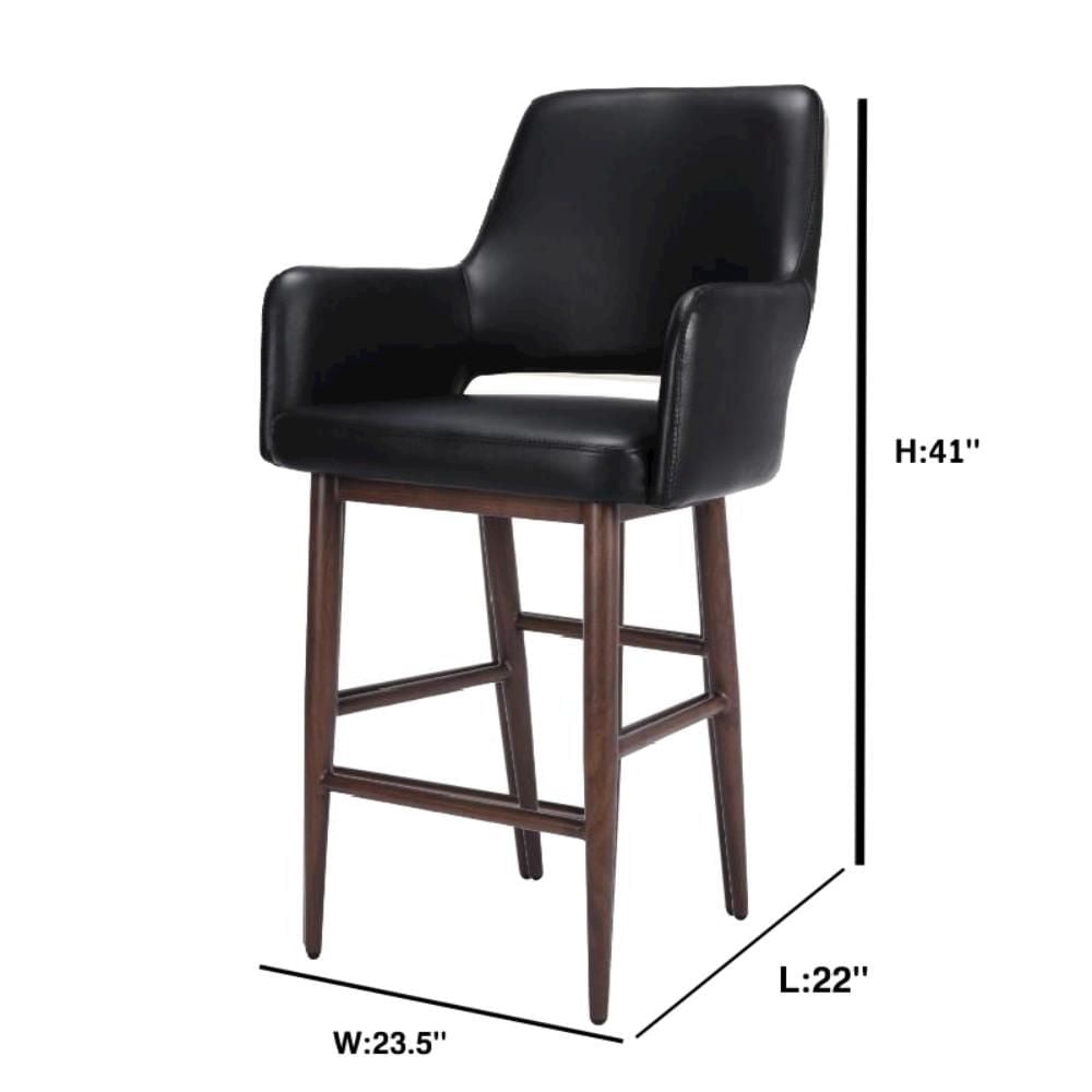 Take Me Home – Mid-Century Black PU Upholstery High-Back Bar Stool with Armrests, Walnut Metal Frame, Footrest – Sturdy & Comfortable Seating for Kitchen, Bar, or Dining – Indoor Use