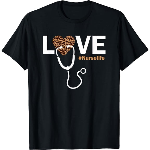 Nurse Life RN LPN CNA Healthcare Cheetah Heart Leopard Funny T-Shirt