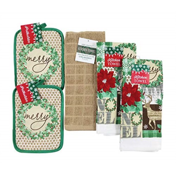 Christmas Holidays Kitchen Dish Towels And Pot Holders Set Rustic Woodland Deer County Plaid Design 4 Pc Walmart Com Walmart Com