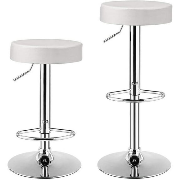 Resenkos Round Bar Stools Set of 2 with Footrest, Counter Stools for Bar Bistro Dining Room Kitchen, White
