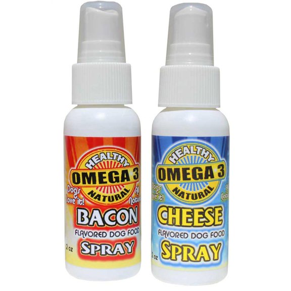 Bacon Spray Dog Food Topper 2 oz and Cheese Flavored Spray 2 oz Combo Deal