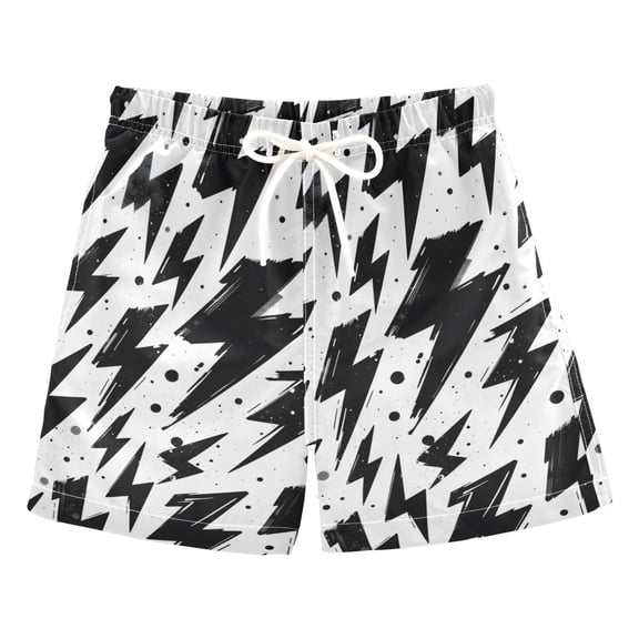 Black Lightning Pattern Swim Trunks Quick Dry Beach Pool Board Shorts Lightweight Stylish Print Sizes 2T to XL