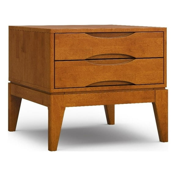 Pemberly Row 2-Drawer Solid Hardwood End Table in Teak Brown