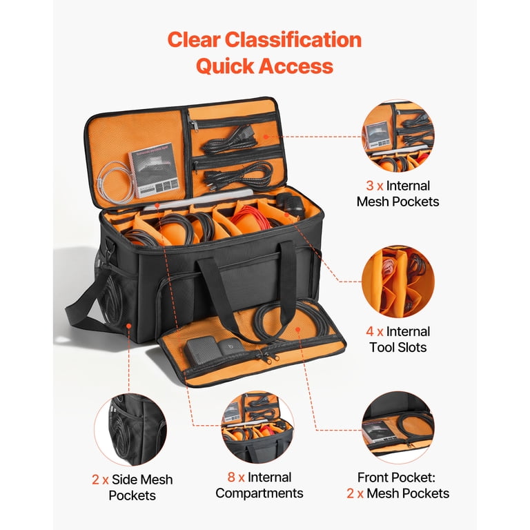 KFFKFF Rolling DJ Cable Bag, 1680D, Padded Gig Bag with Wheels, 6