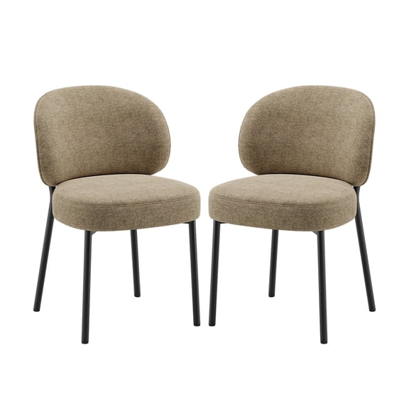 Set of 2 Upholstered Modern Dining Chairs, Mid Century Kitchen Chairs with Curved Backrest and Metal Legs for Dining Room, Living Room, Camel