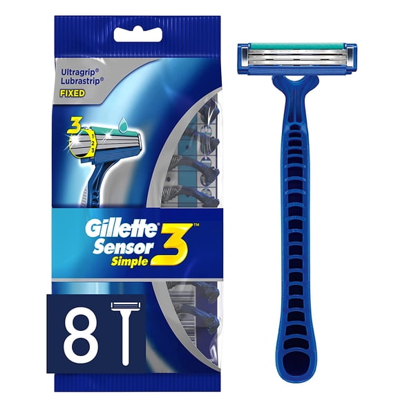 Sensor3 Simple Men's isposable Razors, 8 Count