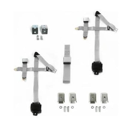 SafeTBoy Airplane 3 Point Gray Retractable Bucket Seat Belt Kit with Bracketry & 2 Belts for 1971-1973 Ford Mustang