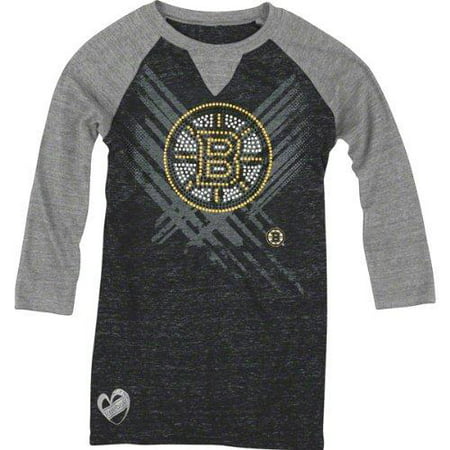 Reebok NHL Youth Girl's Boston Bruins Logo 3/4 Sleeve Raglan Tee T-Shirt,