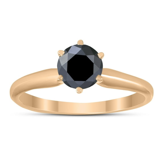 1/2 Carat Round Black Diamond Solitaire Ring in 14K Rose Gold