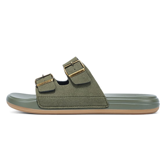 Men's Adjustable Olive Green Double-Strap Slide Sandals, Casual Summer Slippers
