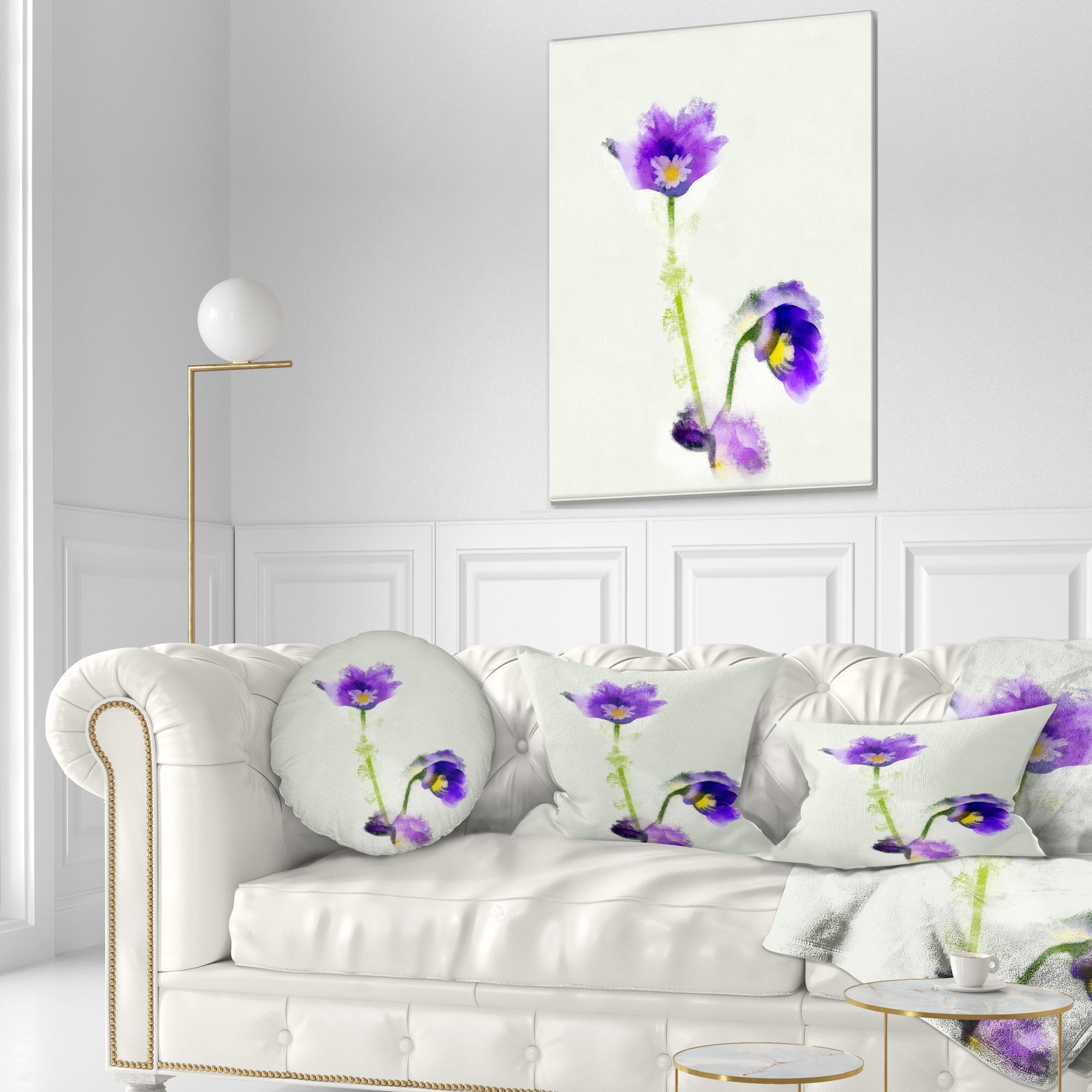 Designart Purple Liverleaf Flower Watercolor - Floral Throw Pillow - 12x20
