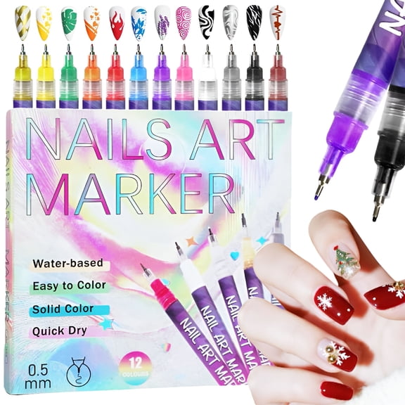 RAGUPEL 12 Colors Nail Art Pens Set, Nail Art Markers Polish Pen for 3D Nail Art, Drawing Painting Liner Brush for DIY Nail Art Beauty Adorn Manicure Tools