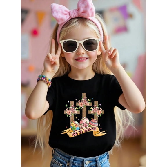 He is Risen Floral Cross Vintage Happy Easter Day Kids T-Shirt Graphic T-shirts for boys and girls