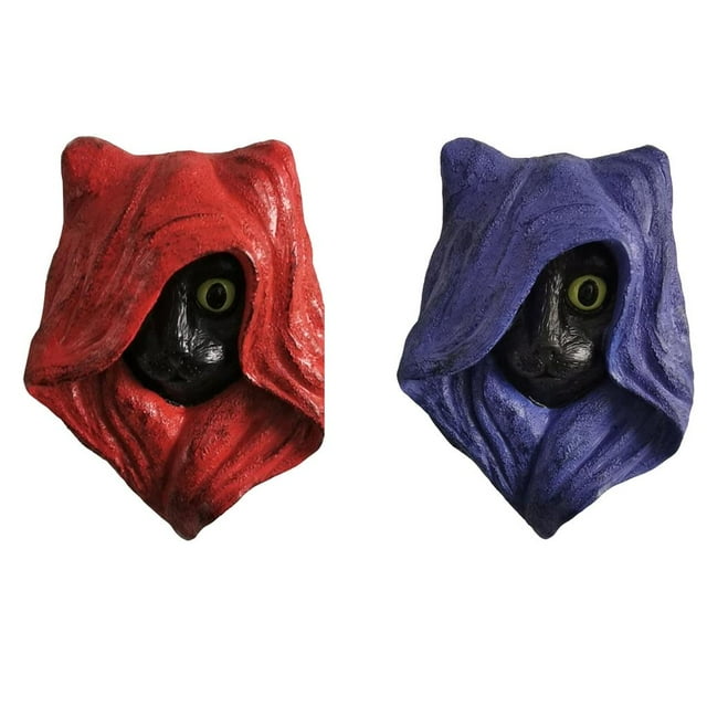 2 figuras de gato con sombrero misterioso, regalo para jardín. Rojo púrpura