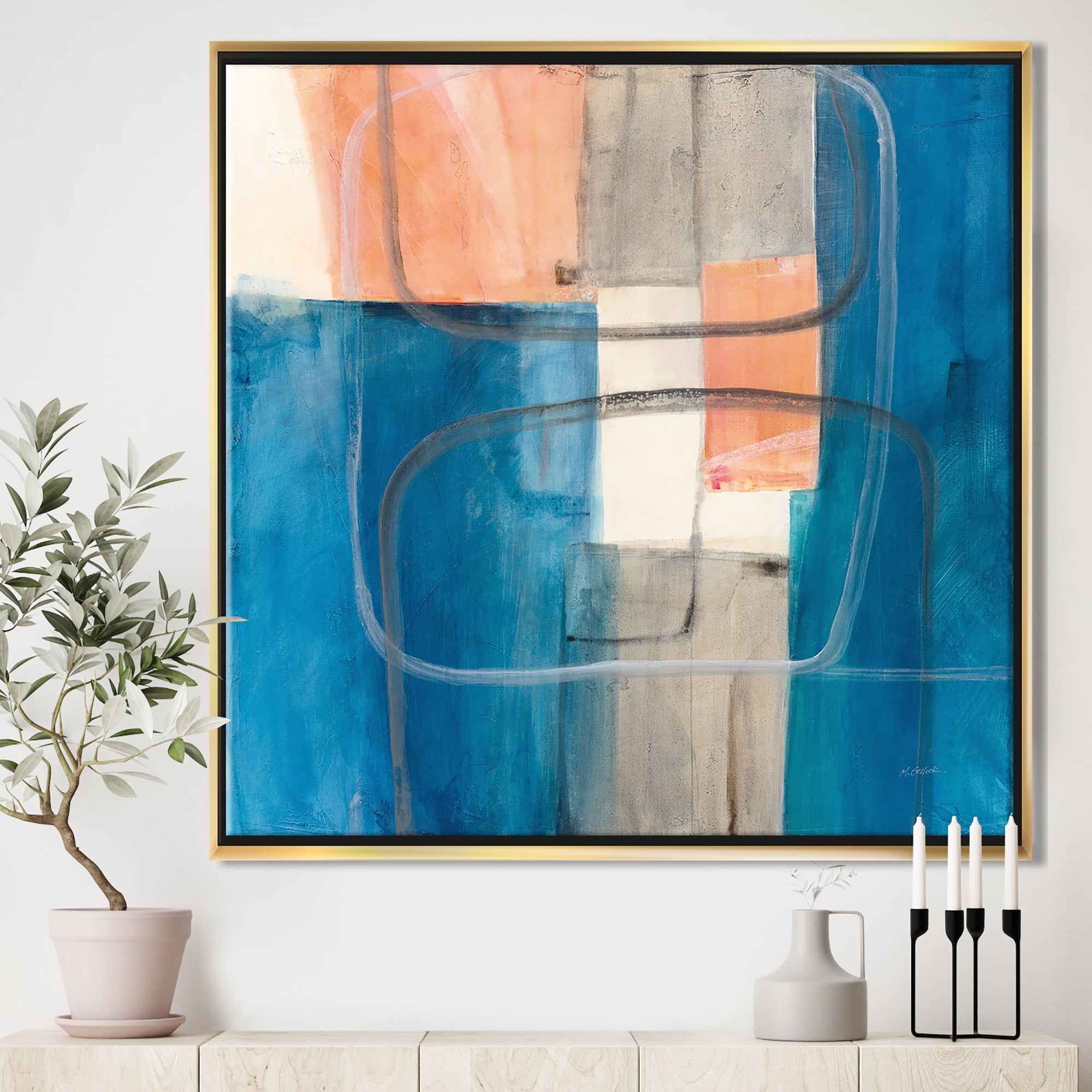 Designart ' Modern Simply Blue ' MidCentury Modern Framed Canvas