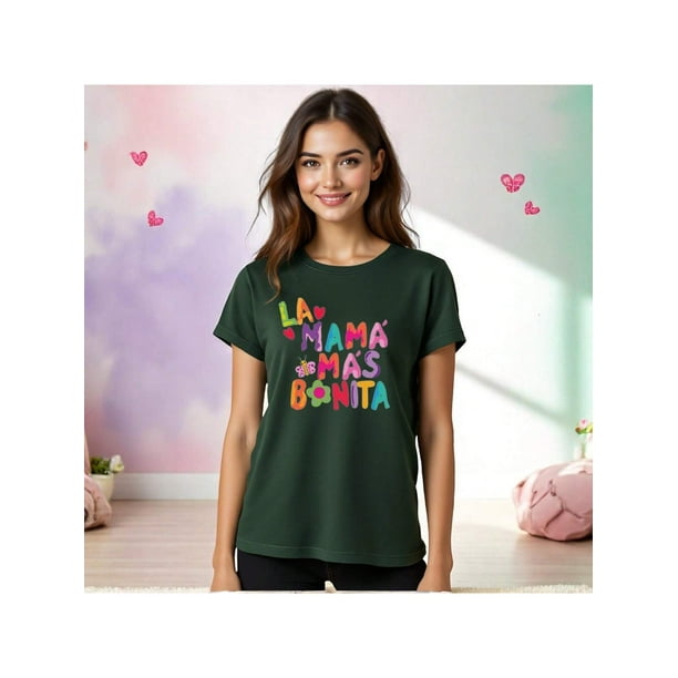 Playera La Mamá Más Bonita con Estilo Acuarela – Diseño Dulce y Femenino Color Verde Oliva Talla Extra Grande Marca Emil SaEs