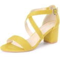 thumbnail image 1 of BLISSFUL STEP Women's Solid Color Open Toe Cross Strap Mid Chunky Heel Sandals, 1 of 7
