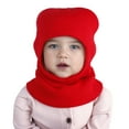 thumbnail image 2 of Baby Winter Knit Hat, Toddler Pullover Style Beanie with Integrated Neck Warmer, Warm Fleece Lined Cap for Cold Weather, Solid Color Ear Protection for Infants and Kids - Red, 2 of 5