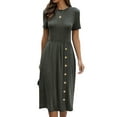 thumbnail image 2 of Women Crew Neck Buttons Decorated Pocket Knitted Midi Dress, 2 of 7