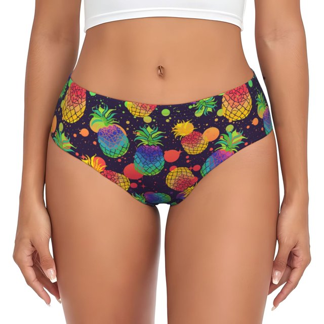 Fotbe Colorful Pineapples1 Calzones Estampados para Mujer – Ropa Interior de Algodón, Cómoda, Suave y Elástica-Large