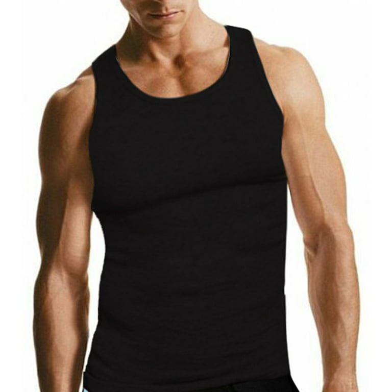 3-Pack Men's A-Shirt Tank Top Gym Workout Undershirt Athletic Shirt (Slim &  Muscle Fit ONLY) Black Large