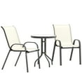 thumbnail image 2 of Outsunny 3 Pieces Outdoor Bistro Set, Patio Furniture with Stackable Chairs and Glass Table, High Back Small Patio Set for Balcony, Porch, Beige, 2 of 9