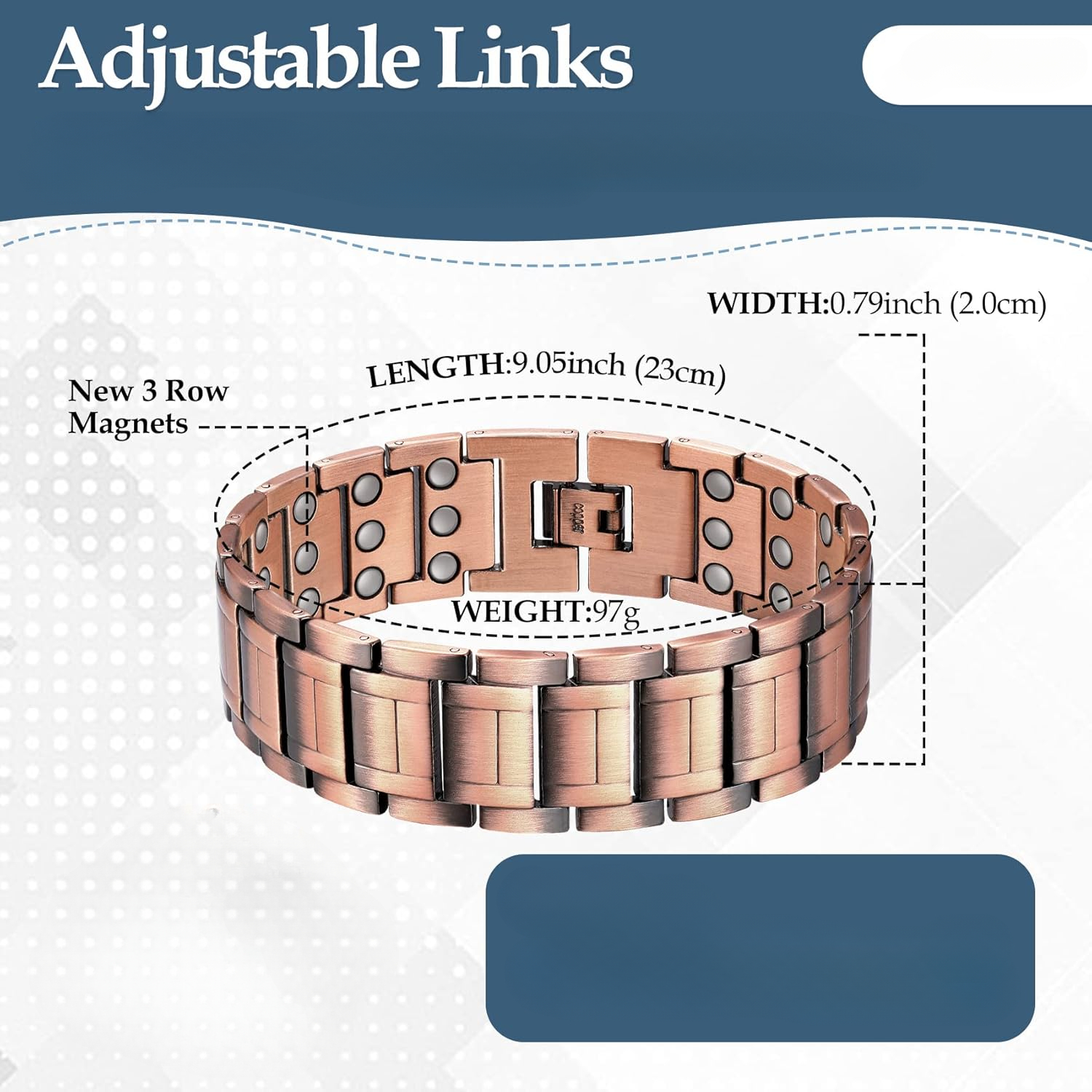 Wollet 3X Copper Bracelet for Men,Magnetic Bracelet, Set of 2
