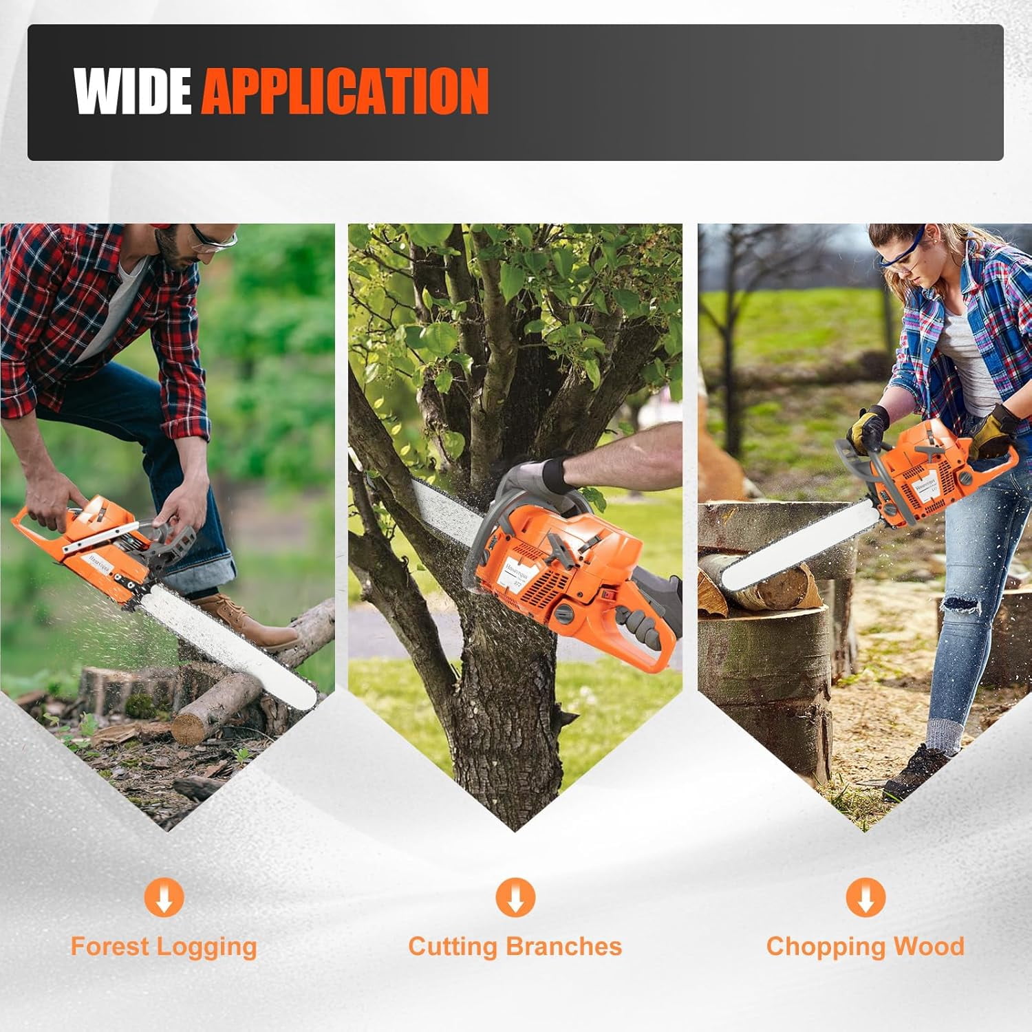 Gas Chainsaw 24 Inch Gasoline Chainsaw Cutting Wood Gas Sawing Crankcase Chain Saw 72cc Gas Power Chainsaw with Bar and Chain