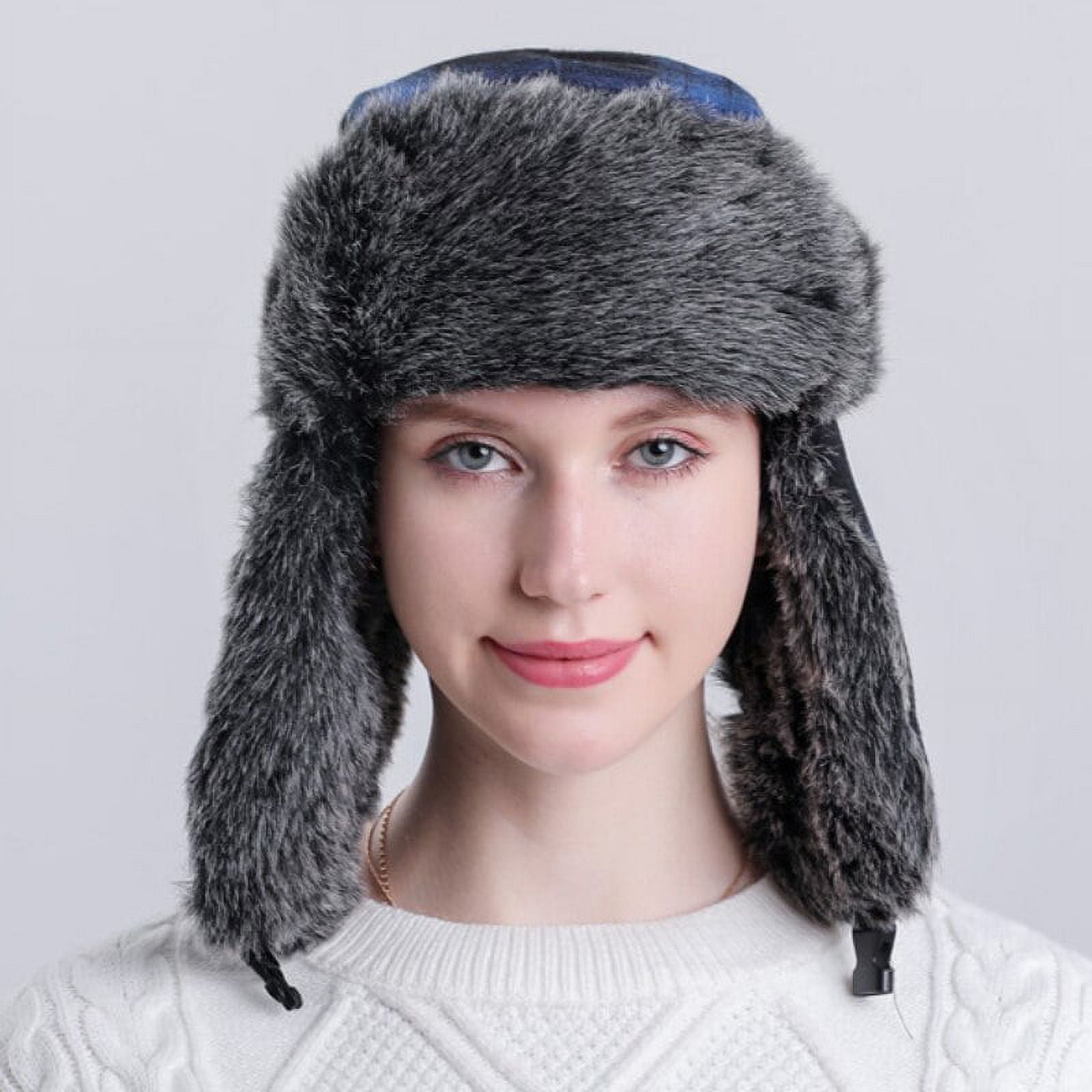 SikaFu Men Women Winter Hat Plaid Thick Warm Russian Hat Male Female Ski Trapper Earflap Cap Windproof Bomber Hat Russian Cap
