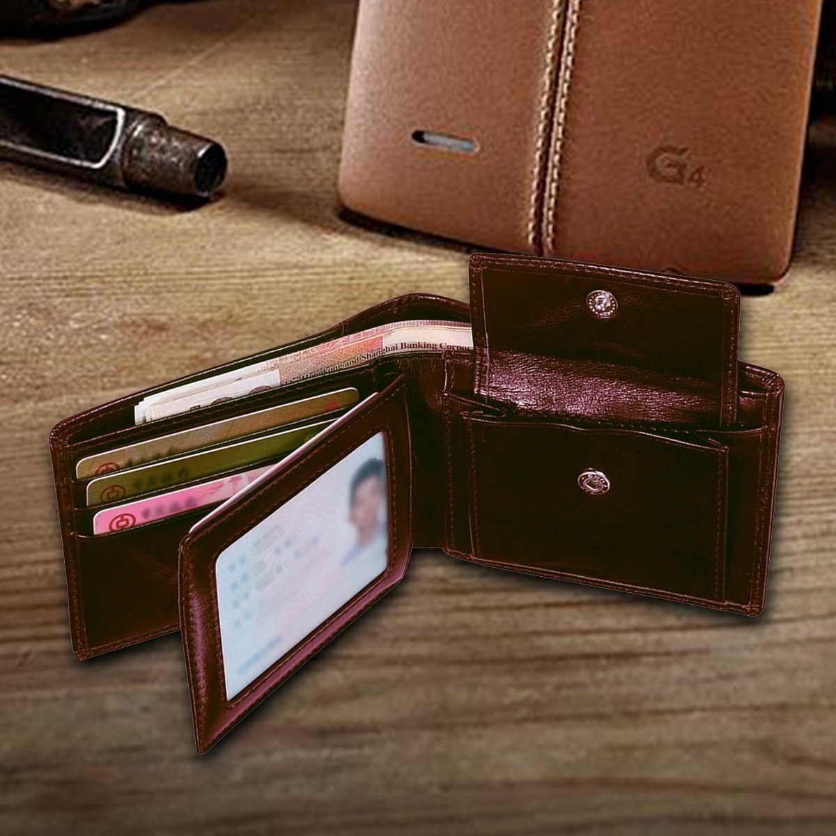 Wallet Bifold Unisex wallet Genuine Leather Handmade Wallet Mens Leather Wallet Simple Wallet Credit Card Wallet SNAP Straw Yellow