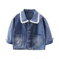 thumbnail image 3 of RoamHome Girls Denim Jacket Long Sleeve Button Down Jean Coat with Lace Collar Pockets for Toddler Kids Little Girls, Casual Lapel Outerwear, 3 of 8