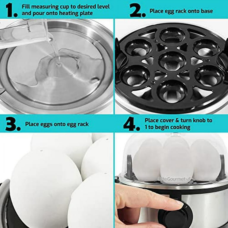 Egg Boiler and Poacher  Elite Gourmet Easy Electric 7 Egg Capacity Cooker  