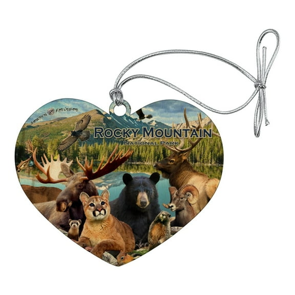 Rocky Mountain National Park Animals Moose Cougar Bear Beaver Elk Heart Love Wood Christmas Tree Holiday Ornament