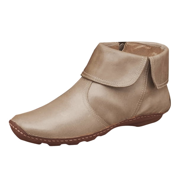 NECHOLOGY Botas Mujer Adulto Femenino Zapatos Botines mujer Moda mujer color sólido otoño cremallera plana botines cortos zapatos de punta redonda (Khaki, 8)