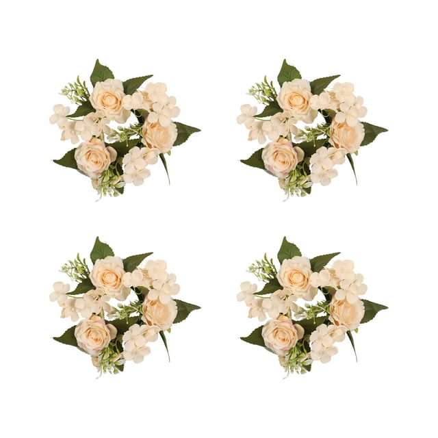 KoiLife 4 Pack Spring Wreaths for Front Door Spring Door Wreath 8" Floral Wreath with Cream Roses and White Hydrangeas Greenery Wreath for Spring Home Decor Front Porch Decor Indoor or Outdoor Use