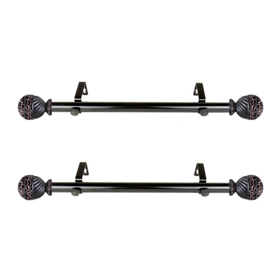 Home Decorative Lanette 1" Diameter Side Curtain Rod 12-20" Long (Set of 2) - Black