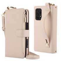 Decase Crossbody Wallet Case for Samsung Galaxy Note20 RFID Blocking 6-Card Holder Soft PU Leather Adjustable Shoulder Strap Zipper Pocket Metal Buckle Wristband Phone Case for Galaxy Note 20,White